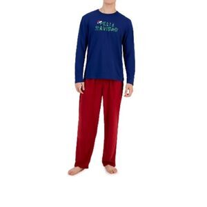 Club Room Men's 2-Pc.Long-Sleeve T-Shirt & Fleece Pant Pajama Set,Rich Evergreen
